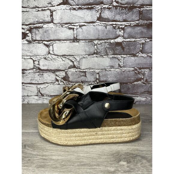 J. W. JW Anderson Chain Black White Leather Espadrille Platform Sandals Women 38 - Picture 13 of 16